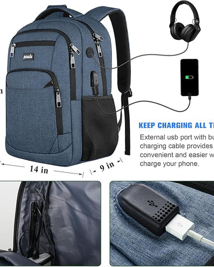 Paude Backpack for School, Laptop, Bookbag for Teen Boys - 17.3 Inch College Backpack for University, Business, Work, Travel (Blue, 17.3 inch)