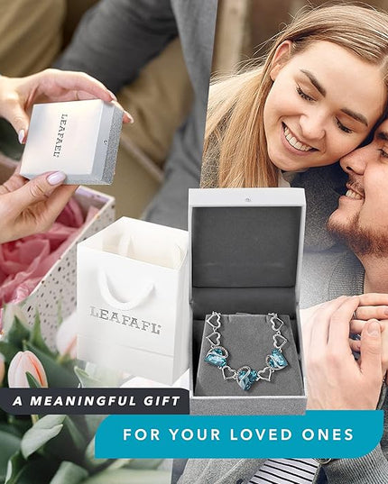 Leafael Infinity Love Heart Link Bracelets, Birthstone or Healing Stone Crystal Bracelet for Women, Silver Tone Jewelry Gifts for Her, 7-inch Chain and 2-inch Extender