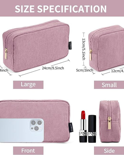 MAGEFY Small Makeup Bag for Purse Mini Cosmetics Bag Corduroy Cute Cosmetic Pouch for Women with Slip-in Pockets