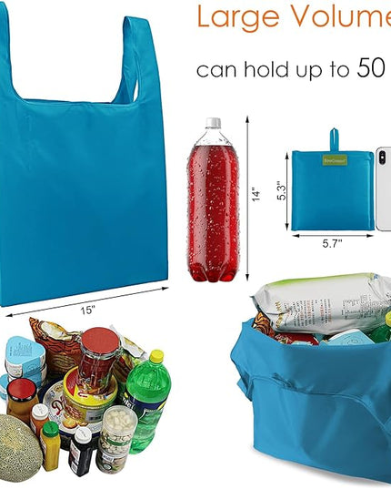 BeeGreen Light Blue Reusable Shopping Bags Wholesale Blue Reusable Grocery Bags Bulk Foldable-Machine Washable with Zipper Storage Pouch 20 Pieces