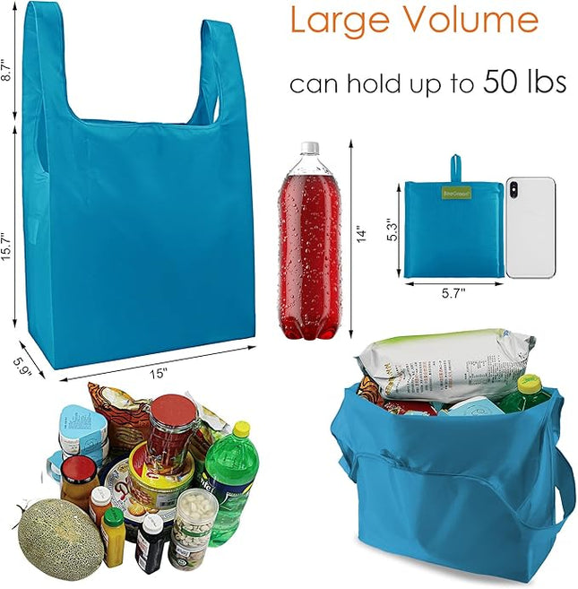 BeeGreen Light Blue Reusable Shopping Bags Wholesale Blue Reusable Grocery Bags Bulk Foldable-Machine Washable with Zipper Storage Pouch 20 Pieces