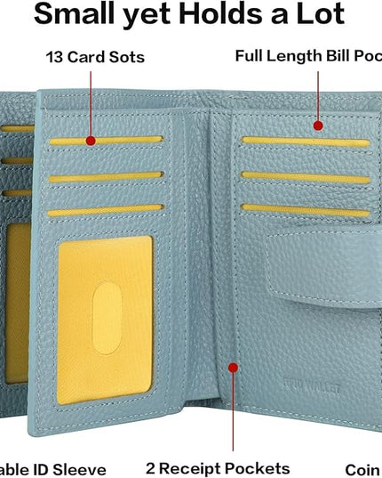 Lavemi Small Compact Women Wallet RFID Blocking Genuine Leather Bifold Purse with ID Windows
