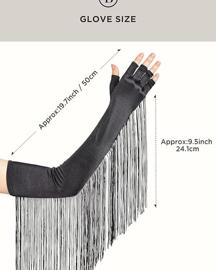 BABEYOND Vintage Long Opera Pageant Gloves - 1920s Fringe Fingerless Elbow Gloves for Costume Party Wedding