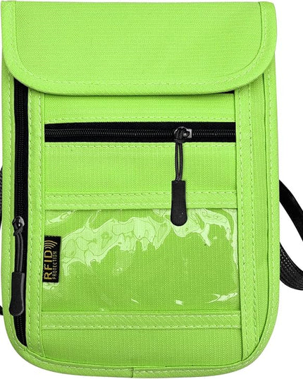RFID Blocking Travel Neck Wallet Pouch and Passport Holder, Travel Neck Pouch Passport Holder for Women & Men - Green