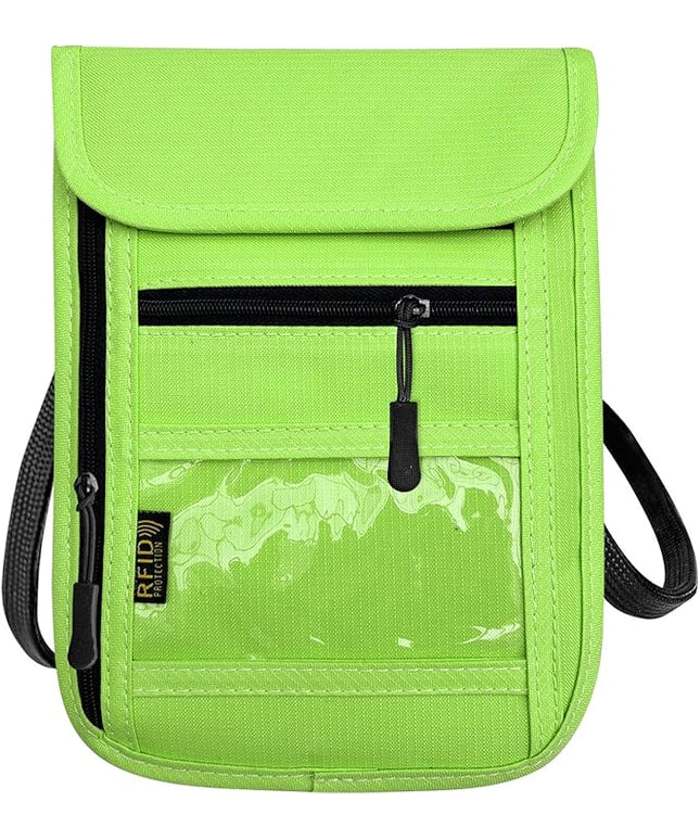 RFID Blocking Travel Neck Wallet Pouch and Passport Holder, Travel Neck Pouch Passport Holder for Women & Men - Green