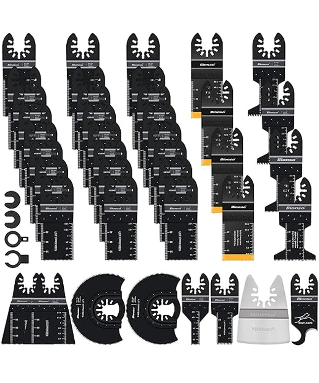 Bionso 40 PCS Oscillating Saw Blades, Premium Multitool Kit for Wood Metal Plastics, Tool Blades Fit Dewalt Worx Rockwell Wen Milwaukee Makita Ryobi Bosch Fein Porter Genesis Black