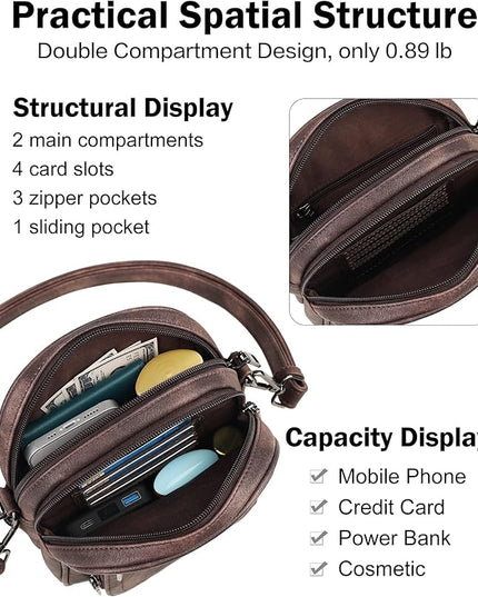 FADEON Small Purses for Women Crossbody Bags, Designer PU Leather Mini Cross Body Purse Travel Shoulder Bag Card Slots