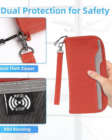 ZOPPEN Passport Holder Family RFID Passport Wallet, Passport Holder Women/Men, Travel Wallet Documents Organizer Zipper Case with Removable Wristlet Strap, Travel Essentials for Flying