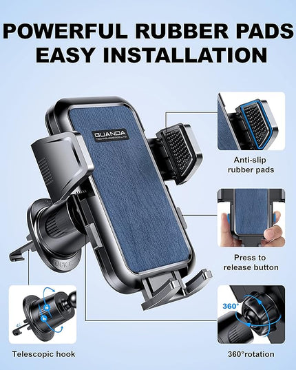 [2025 New] Car Vent Phone Mount, [Upgrade Hook Clip Never Shake] Adjustable 360 Rotation Vent Clip Car Phone Holder Mount, Big Phone & Thick Case Friendly Fit for All iPhone, Samsung & Cell Phone