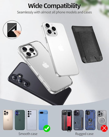 Phone Wallet Stick On, Upgraded Phone Wallet with Adjustable Stand, Open ID Window, 8-Card Holder, Stronger 3M Adhesive Credit Card Holder for Back of Phone Case, iPhone, Samsung and Android, Black
