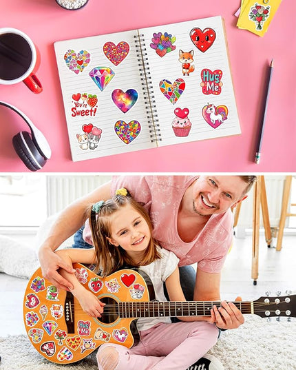 100Pcs Valentines Stickers for Kids, Bulk Heart Stickers for Valentines Day Gifts for Kids Classroom School Exchange, Vinyl Decals, Crafts, Party Favors, Goodie Bags Decorations