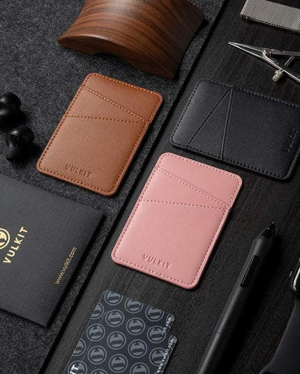VULKIT Phone Card Holder Wallet Leather Adhesive Pocket RFID Blocking Credit Card Sleeves Stick Back of Phone Smartphones Black