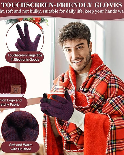 FZ FANTASTIC ZONE Mens Winter Knit Hat Beanie Long Neck Scarf Touchscreen Gloves Set Fleece Skull Caps Gifts for Men Women