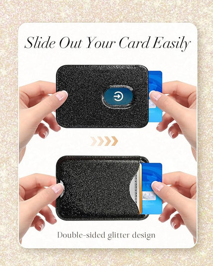 Shorogyt Compatible with Magsafe Wallet Magnetic Card Holder - Glitter Black Phone Wallets for Women Teen Girls Fashion for iPhone 17/16/15/14/13/12 Series Slim for Apple Mag RFID Magnet, Fit 3 Cards