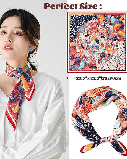 kcctoo 27.5" Mulberry Silk Feeling Head Scarf Women's Fashion Square Neck Satin Scarfs for Bag Hair Scarves Gift
