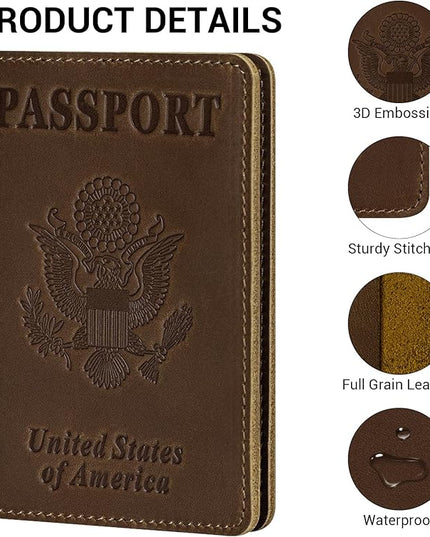 BIAOTIE Premium Leather Passport Holder Covers, Rfid Travel Wallet Passport Document Holder, Travel Essentials Wallet Cover Case for Men and Women (Brown)