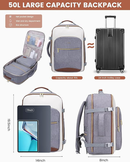 LOVEVOOK 50L Travel Backpack for Women & Men, Airline Approved Carry On Luggage with 3 Packing Cubes, TSA Overnight Bags, Waterproof Personal Item Bag, Weekender Essentials Backpacks fits 17" Laptop