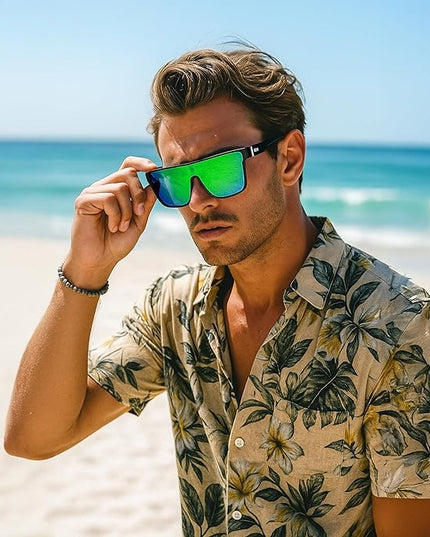 FEISEDY Sunglasses for Women Men, Fashion Mirrored Single Lens, Driving Beach Sunnies UV400 Shades B2996