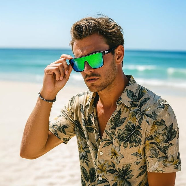 FEISEDY Sunglasses for Women Men, Fashion Mirrored Single Lens, Driving Beach Sunnies UV400 Shades B2996