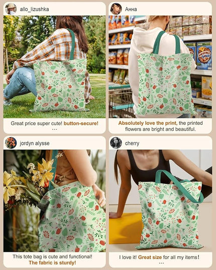 Canvas Tote Bag with Pockets - Aesthetic Reusable Totes for Women Ladies Cute Printed Cloths Canvas Shoulder Bag