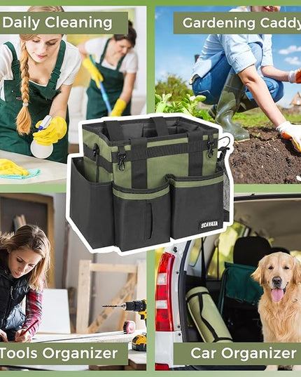Compact Wearable Cleaning Caddy, Small Cleaning Caddy Supplies Organizer with Handle & Shoulder Straps for Housekeepers, Under Sink & Car Cleaning Tool Organizers Bag (Armygreen)