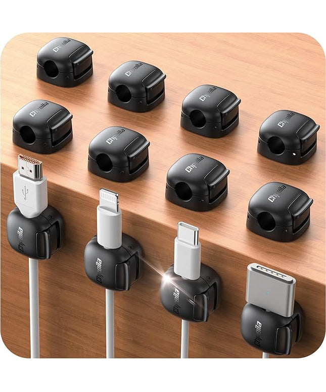 12Pack Cord Organizer - Chfeila [Dual Spring & Clasp Lock] Cable Management Clips, Adhesive Phone Charger Keeper, Compact Wire Holder for Nightstand/Car, Home Office Desk Accessories Decor Essentials