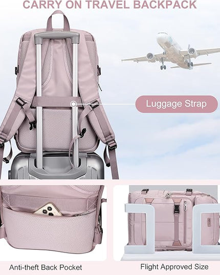 PIJUSHI Travel Backpack for Women Flight Aprroved Carry on Bag Large Casual Luggage Backpack Fit 16 inch Laptop(PE050 Ashen Purple)