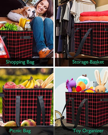 WISELIFE Reusable Grocery Bags 6 Pack,Large Grocery Tote Bag Water Resistant Shopping Bags Foldable Grocery Bag for Clothes,Shoes and Picnic,Red