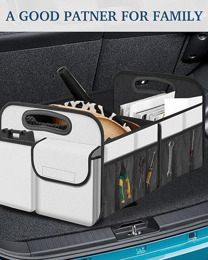 Femuar Car Trunk Organizer, Car Storage Organizer with Large Capacity Waterproof Collapsible Trunk Organizer for Car Suv/Jeep/Sedan (Beige, Standard)