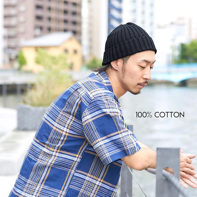 CHARM Mens Cotton Fisherman Beanie - Ribbed Trawler Knit Cap Womens Slouch Hat