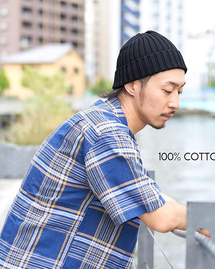 CHARM Mens Cotton Fisherman Beanie - Ribbed Trawler Knit Cap Womens Slouch Hat