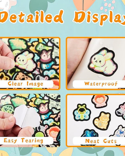 70 Pcs Cartoon Animal Water Bottle Stickers for Kids, Cute Neon Vinyl Laptop Decals, Teens Girls Boys Adults Phone Case Skateboard Luggage Decor
