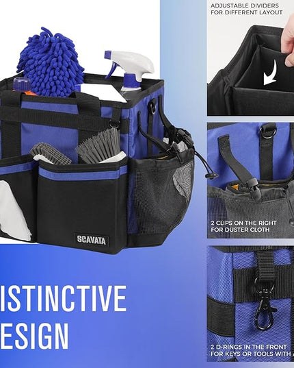 Compact Wearable Cleaning Caddy, Small Supplies Organizer with Handle & Shoulder Straps for Housekeepers, Under Sink & Car Cleaning Tool Organizer Bag (Blue)