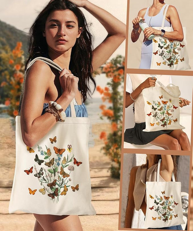 Aesthetic Canvas Tote Bag - Reusable Shoulder Tote Bag for Women Lady Casual Vacation, Shopping, Work, Gym