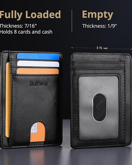 Buffway Slim Minimalist Front Pocket RFID Blocking Leather Wallets for Men and Women - Alaska Black