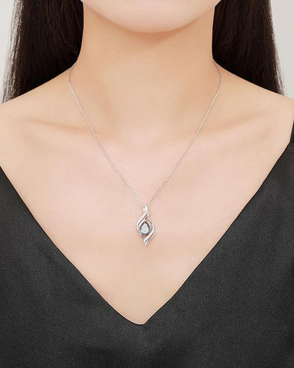 Birthstone Necklace gift for Women S925 Sterling Silver Teardrop with Cubic Zirconia- Birthday Jewelry gift for her, Girlfriend, Wife, Mom on Birthday, Anniversary