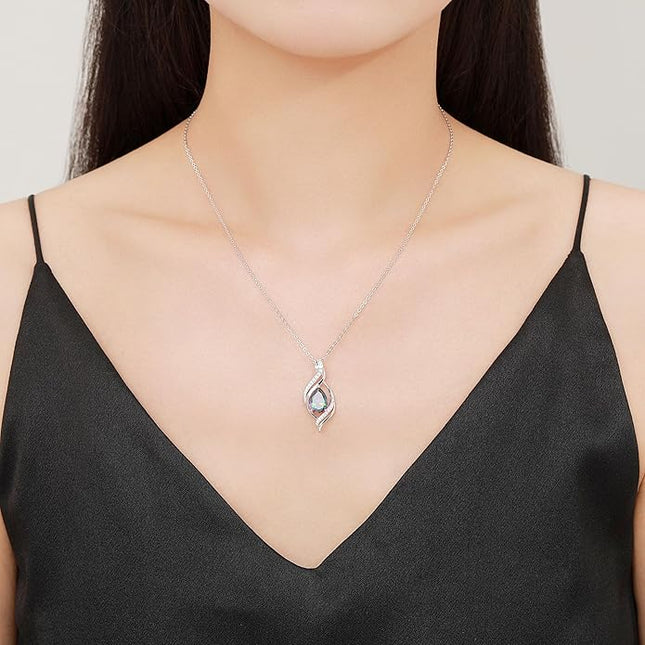 Birthstone Necklace gift for Women S925 Sterling Silver Teardrop with Cubic Zirconia- Birthday Jewelry gift for her, Girlfriend, Wife, Mom on Birthday, Anniversary