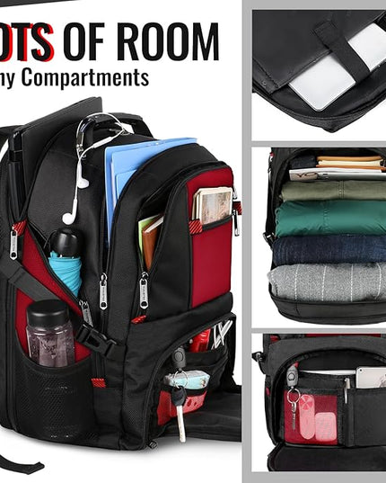YOREPEK Travel Backpack, Extra Large 50L Laptop Backpacks for Men Women, Water Resistant College Backpack Airline Approved Business Work Bag with USB Charging Port Fits 17 Inch Computer, Bright Red