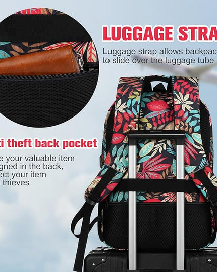 Paude Backpack Leaf Printing,Casual Backpack Bookbag Laptop Backpack with USB for College School Students Work Office Business