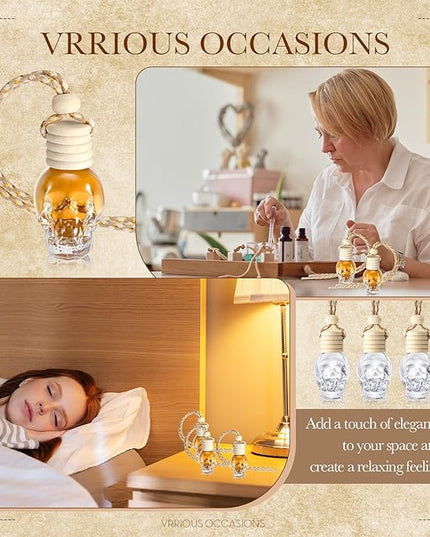 BBTO 50 Pcs Hanging Car Air Freshener Car Diffuser Bottles Empty Glass Perfume Bottle Freshener Diffuser Bottle Pendant for Essential Oil Fragrance Aromatherapy Bottle Ornament(Skull)