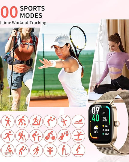 Smart Watch for Women(2 Bands), HD Fitness Tracker Screen with Call Function, IP68 Waterproof, 100+ Sport Modes, Blood Oxygen Monitor/Heart Rate/Sleep Monitor, iOS Android Compatible (IDW28-JS)
