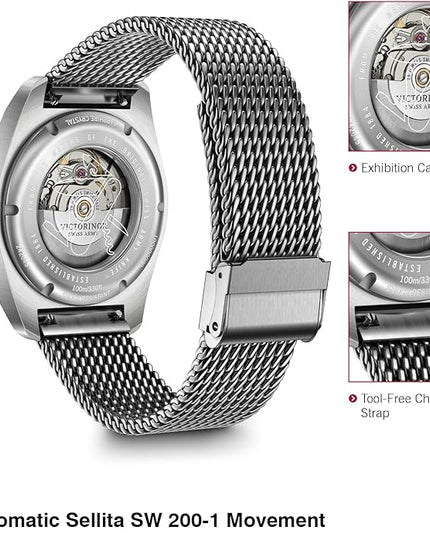 Victorinox Swiss Army Automatic Blue Dial Mesh Stainless Steel Watch 42mm - 242045