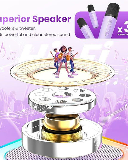 Mini Karaoke Machine for Kids Adults, Portable Bluetooth Speaker with 3 Wireless Karaoke Mics,2026 TOP Birthday Gifts Toys for Girls 3,4, 5, 6, 7, 8+Years Old Karaoke Player(Purple 3 Mics)