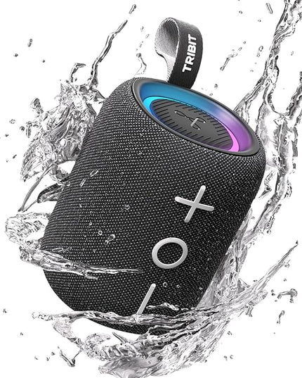 Tribit StormBox Mini+ Portable Bluetooth Speaker, 12W Wireless Speaker with 360°Surround Sound, 12H Playtime, Custom EQ, BT5.4, IPX7 Waterproof, RGB Lights, Type-C, TWS, AAC/SBC, Home/Outdoor/Travel