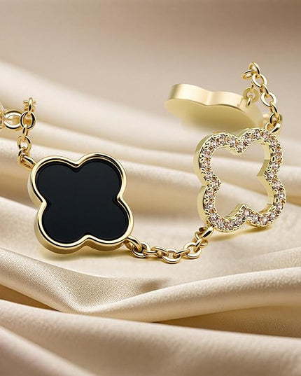 Clover Bracelet for Women 18k Gold Plated Silver Lucky Four Leaf Link Chain Bracelets Charm Trendy Jewelry Gifts for Women