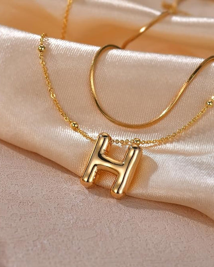 LUCA SMITH Initial Necklaces for Women, Dainty Balloon Bubble Letter, Name Letter Alphabet Pendant Layered Choker Chain Jewelry Gift