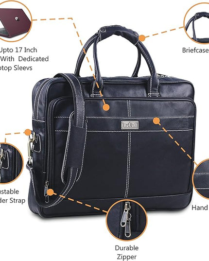 18 Inch Leather Laptop Bag for Computer Bag for Men– Supple Genuine Leather Briefcases for Men W/Padded Laptop Case Leather