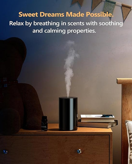 Airversa Waterless Essential Oil Diffuser Starter Kit with 2x20mL Hotel Fragrance Oils for Car Home Office, Up to 600 sq ft, Cordless Nebulizer Baterry Operated, Mist & Timer Settings AN8Kit-3, Black