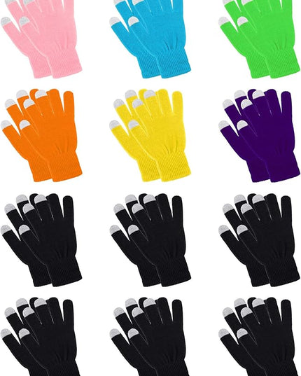Pangda 12 Pairs Winter Touch Screen Gloves for Men Women Stretch Knitted Texting Gloves Warm Windproof Solid Color Mittens