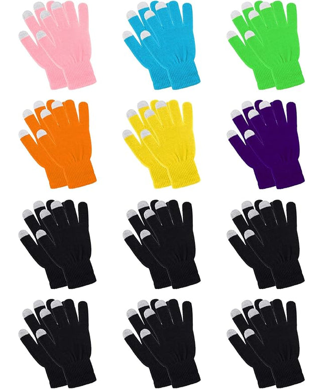Pangda 12 Pairs Winter Touch Screen Gloves for Men Women Stretch Knitted Texting Gloves Warm Windproof Solid Color Mittens